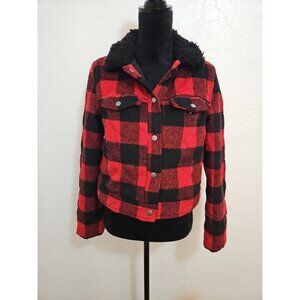 Red Buffalo Plaid Quilted Jacket Jack BB Dakota Sz Med Button Up Cabincore Y2k